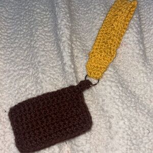 Handmade Crochet Brown and Yellow Wristlet